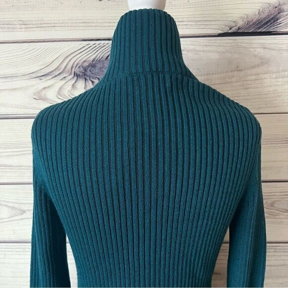 Eddie Bauer Teal Ribbed Cable Knit Full Zip Long Sweater Jacket - Picture 9 of 10